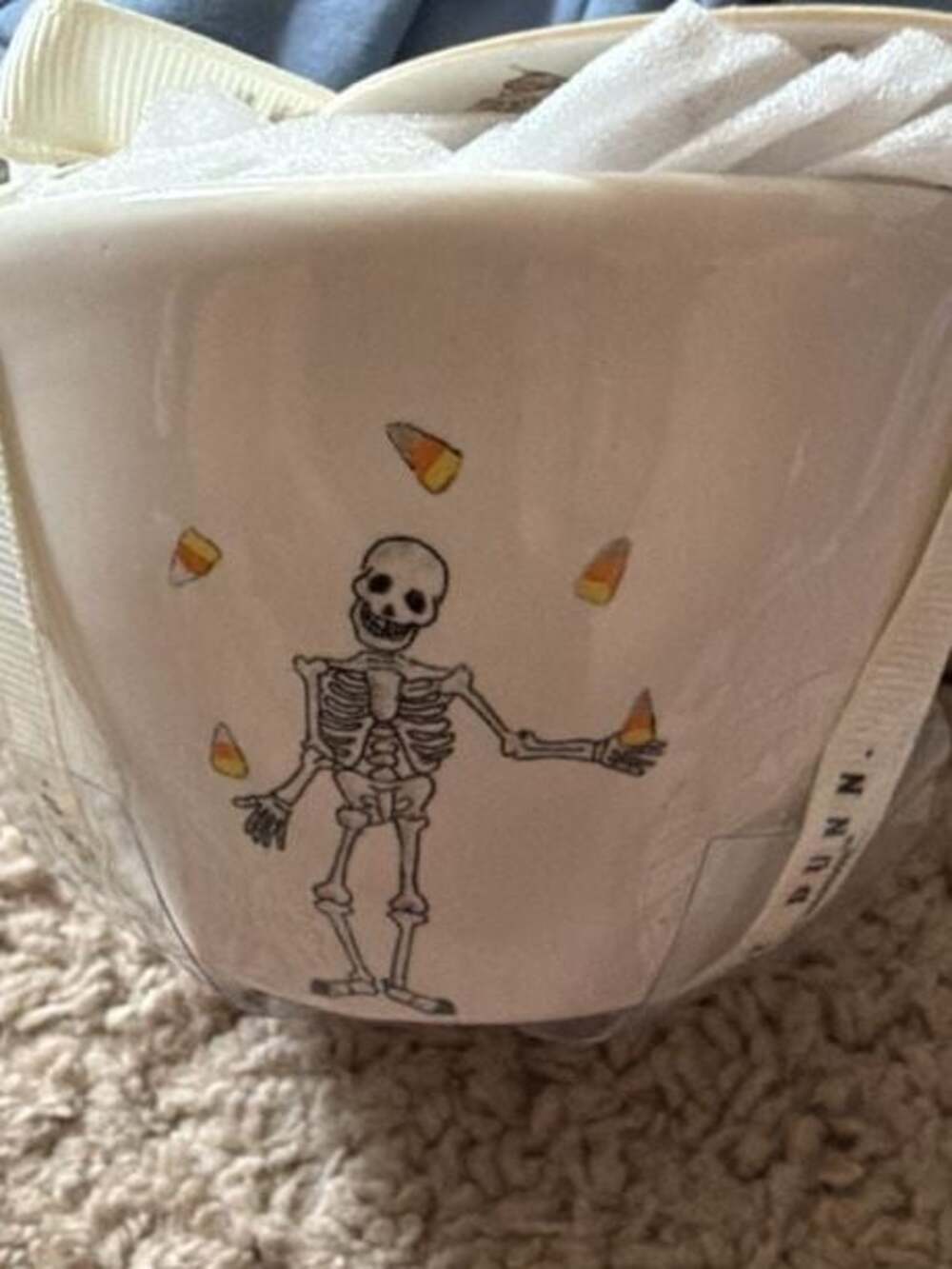 Rae Dunn Halloween Skeleton Juggling Candy Corn Ceramic Bowl